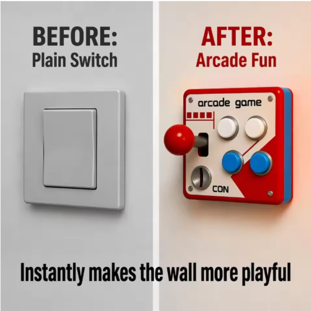 Retro Gaming Room - ฝาครอบจอยสติ๊กสไตล์เรโทร สำหรับติดผนัง ตกแต่งห้องเกม 3 มิติ ไม่ต้องเจาะ