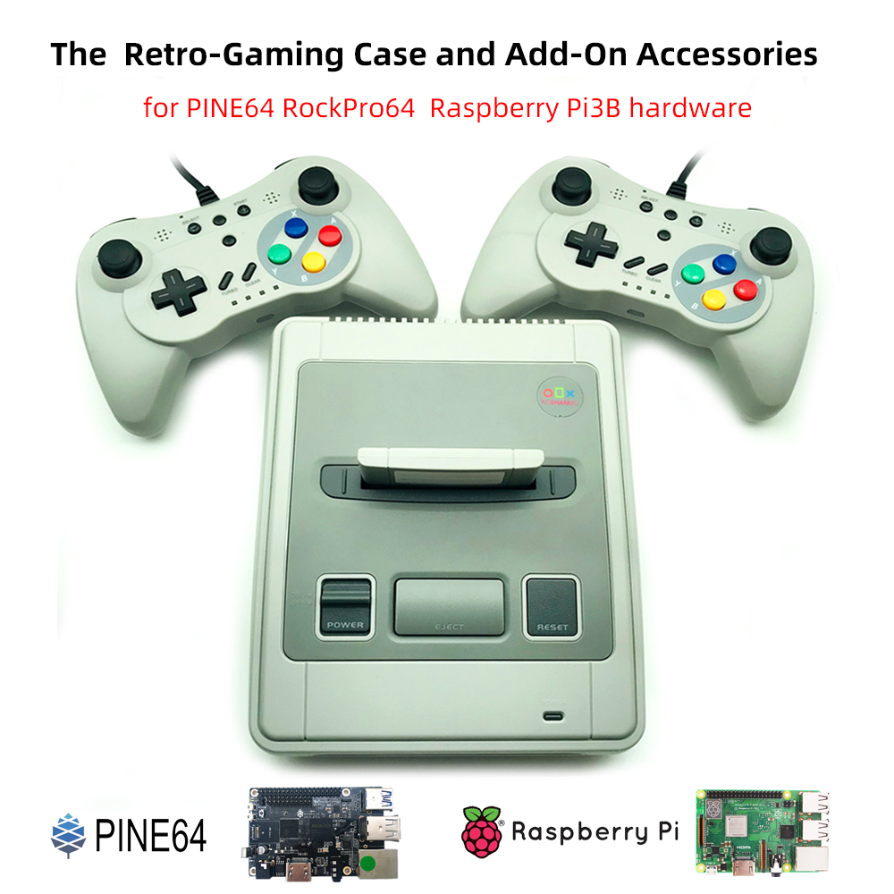 Retro Gaming On Raspberry Pi - อุปกรณ์เสริมเคสเกมสไตล์เรโทรแฟมิคอม จอยเกมคู่สำหรับ PINE64 RockPro64 Raspberry Pi