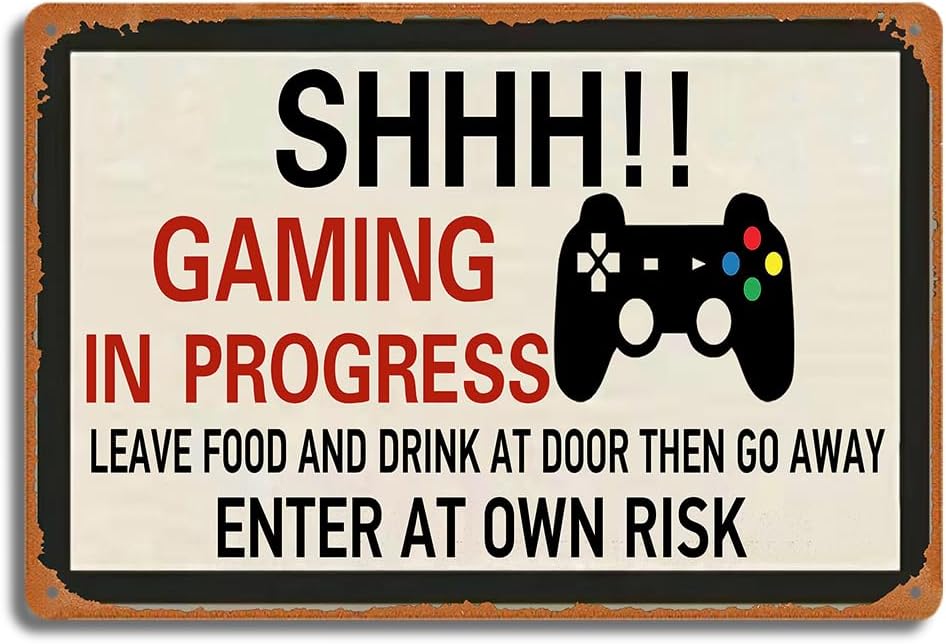 Retro Gaming Room - ป้ายโลหะเกมย้อนยุค ห้ามพูด! ป้ายตกแต่งห้อง ดีไซน์ตลก ห้ามรบกวน สำหรับเกมเมอร์