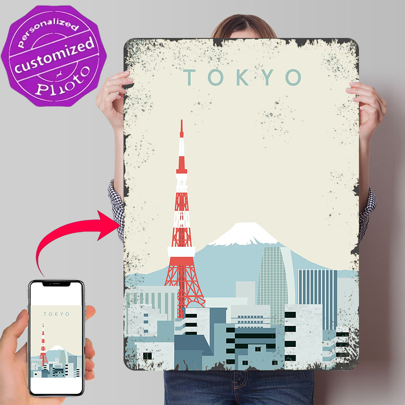 Retro Gaming Gifts For Men - ป้ายโลหะพิมพ์ลาย 3 มิติ ลายโตเกียว แบบเรโทร ตกแต่งผนัง