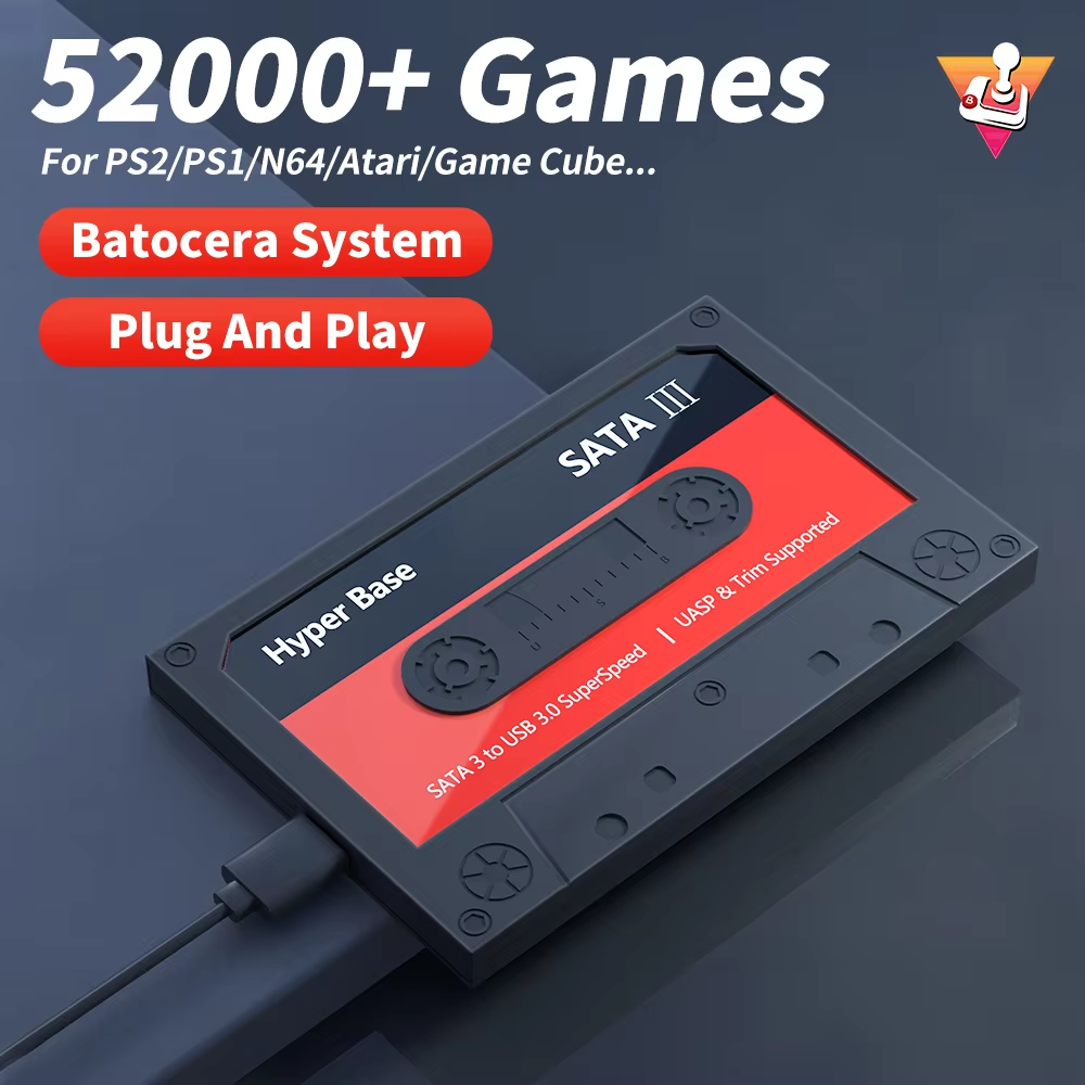 Retro Gaming Hard Drive - Batocera 500G/2T Retro เกมฮาร์ดไดรฟ์ 52000 เกมภายนอกมือถือจําลอง