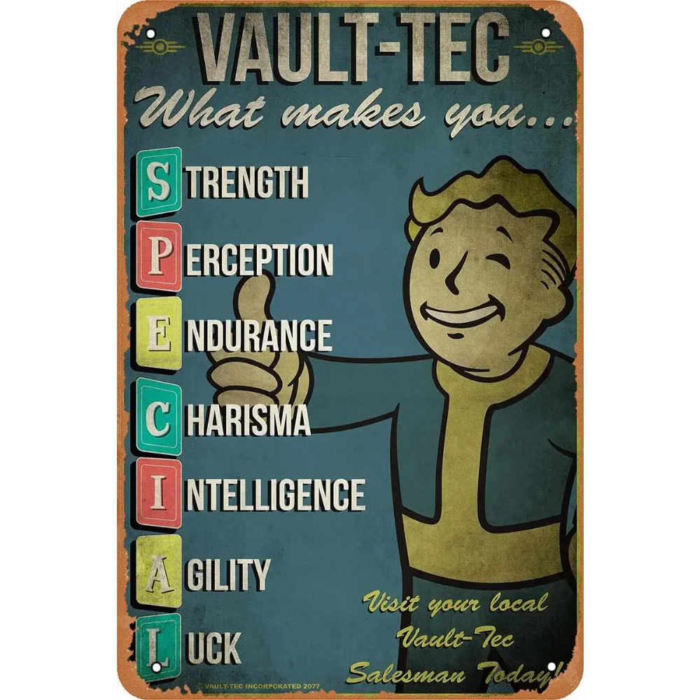 Retro Gaming Vault - RetroGameDecor V-Vault Tec โปสเตอร์โลหะ-VINTAGE ดูดีบุกป้าย Retro
